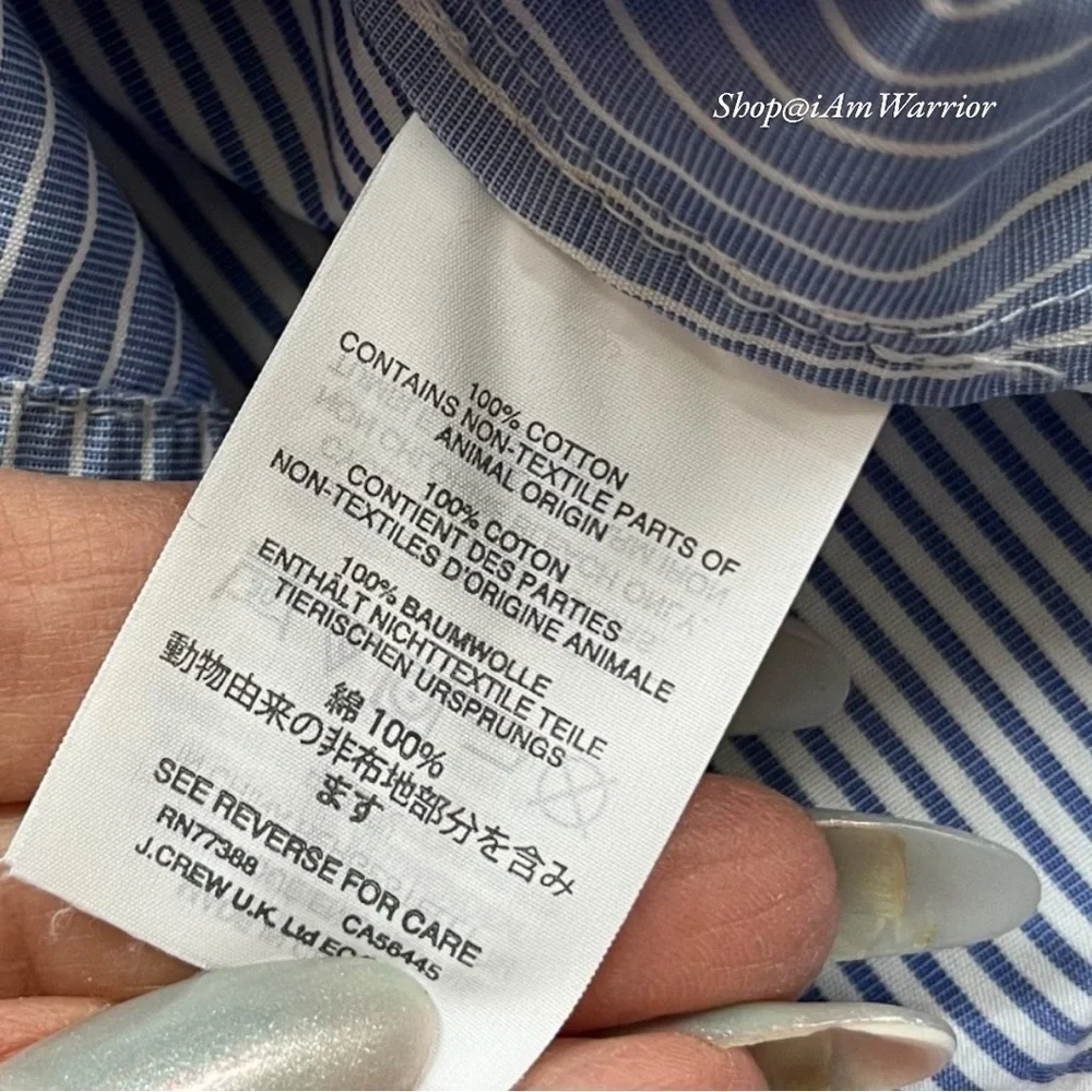 J.Crew Rare Thomas Mason Blue Stripe Tie-Neck Italian Cotton Button Down Shirt